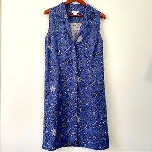 Christopher & Banks Blue Floral Linen Blend Midi Dress 6